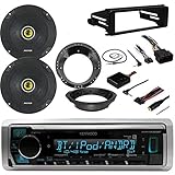 98-2013 Harley Kenwood KMR-M Marine Motorcycle ATV Bike Radio, Enrock Antenna with 2 Kicker Speakers, Adapters Rings FLHT FLHTC Touring Kit install Pkg
