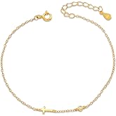 XAYAH 925 Sterling Silver Cross Bracelet for Women Mom Dainty 14K Gold Plated Non Tarnish Trendy CZ Horizontal Cross Bracelets Birthstone Sideway Crucifix Faith Charm Link Christian Easter Jewelry Gift