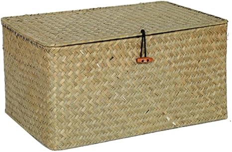 Amazon 収納ボックス 収納ケース 編まれた 天然素材 フタ付き かご 収納 バスケット 長方形 装飾ホーム 手織りの収納バスケット 取り外し可能で洗える 大容量 バスルームバスケット収納 組み立て簡単 取っ手付き コンパクト 小物入れ 雑貨収納 衣類 おもちゃ