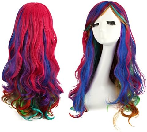 AISHN Wavy Wigs,31.5 inch(80cm) Long Curly Wig with Wig Cap for Cosplay,Halloween Party-Colorful