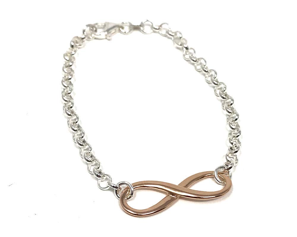 Strictly Gifts Sterling Silver and Rose Gold Plated Infinity Bracelet 19cm
