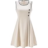 winkbay Women's Elegant Button Crew Neck Dress Summer Sleeveless A Line Work Office Dresses