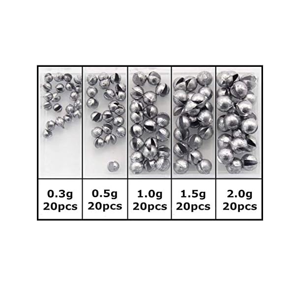 Z&S Blei-Gewichtssenker, 100 Stück/Box, rund, geteilt, Angelblei, abnehmbar, 0,3 g, 0,5 g, 1,0 g, 1,5 g, 2,0 g – Bild 3
