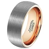 MNH Tungsten Ring for Men Rose Gold Plated 8mm Wedding Engagement Band Brushed Matte Finish