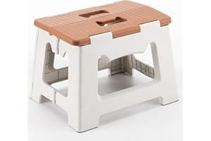 CasaZenith Step Stool Foldable, 9'' Folding Step Stool for Kids & Adults 300 Lb Capacity, Lightweight Small Collapsible Step Stools with Handle, Stepping Stools Suitable for Kitchen Bathroom (Khaki)