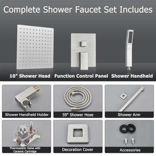 Votamuta Shower Faucet Set Brushed Nickel Shower System,Shower Faucet with 10 Inch Rain Shower Head and Handheld,Shower Faucets Sets Complete Shower Combo Set Rough-in Valve and Trim Kit Include