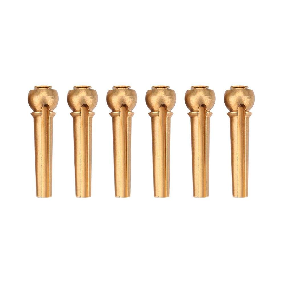 Alomejor 6Pcs Guitar Bridge Pins Brass Acoustic Folk Guitar Bridge Pins String Pegs for Acoustic Guitar Parts Replacement(Gold)