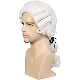 WildCos Judge Colonial Wig Man Long Wave wig Washington Halloween Costume Cosplay Wig (White)