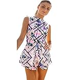 Shensee Summer Vogue Female Jumpsuit High Waist Print Playsuit Shorts Rompers (S)