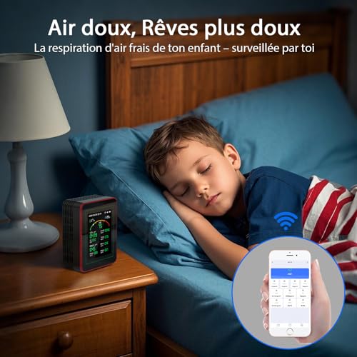 15-in-1 Air Quality Monitor with Smartphone App - CO₂ Sensor, PM2.5/PM10, VOC, HCHO, Indoor Air Quality Analyzer with Real Time AQI for Home