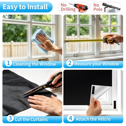 Window Blackout, 300 x 145 cm Sun Protection Window Blackout 100% Opaque, 420D Oxford Blackout Roller Blind, No Drilling, Suitable for Any Size Shape, for Holidays
