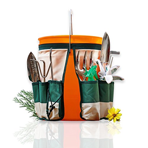 GardenHOME Ergonomic Garden Tools 4 Piece Tool Set with Trowel, Cultivator, Transplanter (7T)