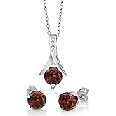 Gem Stone King 2.25 Cttw Red Garnet Earring and Pendant Jewelry Set For Women | 925 Sterling Silver | Gemstone Birthstone | 6MM Each Garnet | With 18 Inch Silver Chain