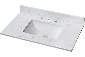 CHOMLEY 36 Vanity Top Bathroom Vanity Top Engineered Stone with Undermount Middle Single Ceramic Sink | Backsplash | Overflow for 36 Inch Bathroom Vanity (No Cabinet Included)