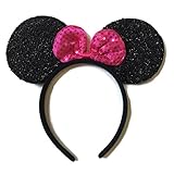 Rush Dance Red Minnie Mouse Ears Birthday Party Favor Bow Accessories Headband (Hot Pink Sequins)