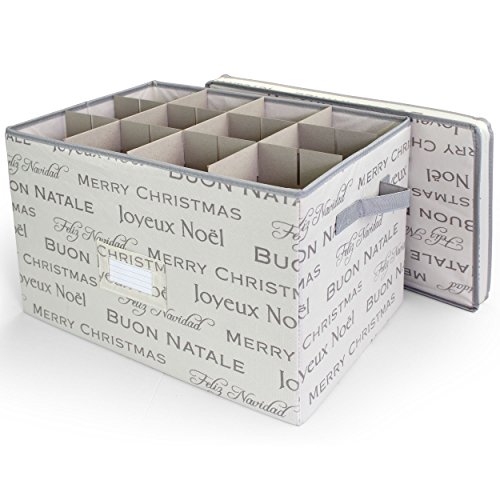 HomeCrate Christmas Ornament Storage Box with Lid and Adjustable Dividers, Holds Up To 36 Ornaments 4" Dia