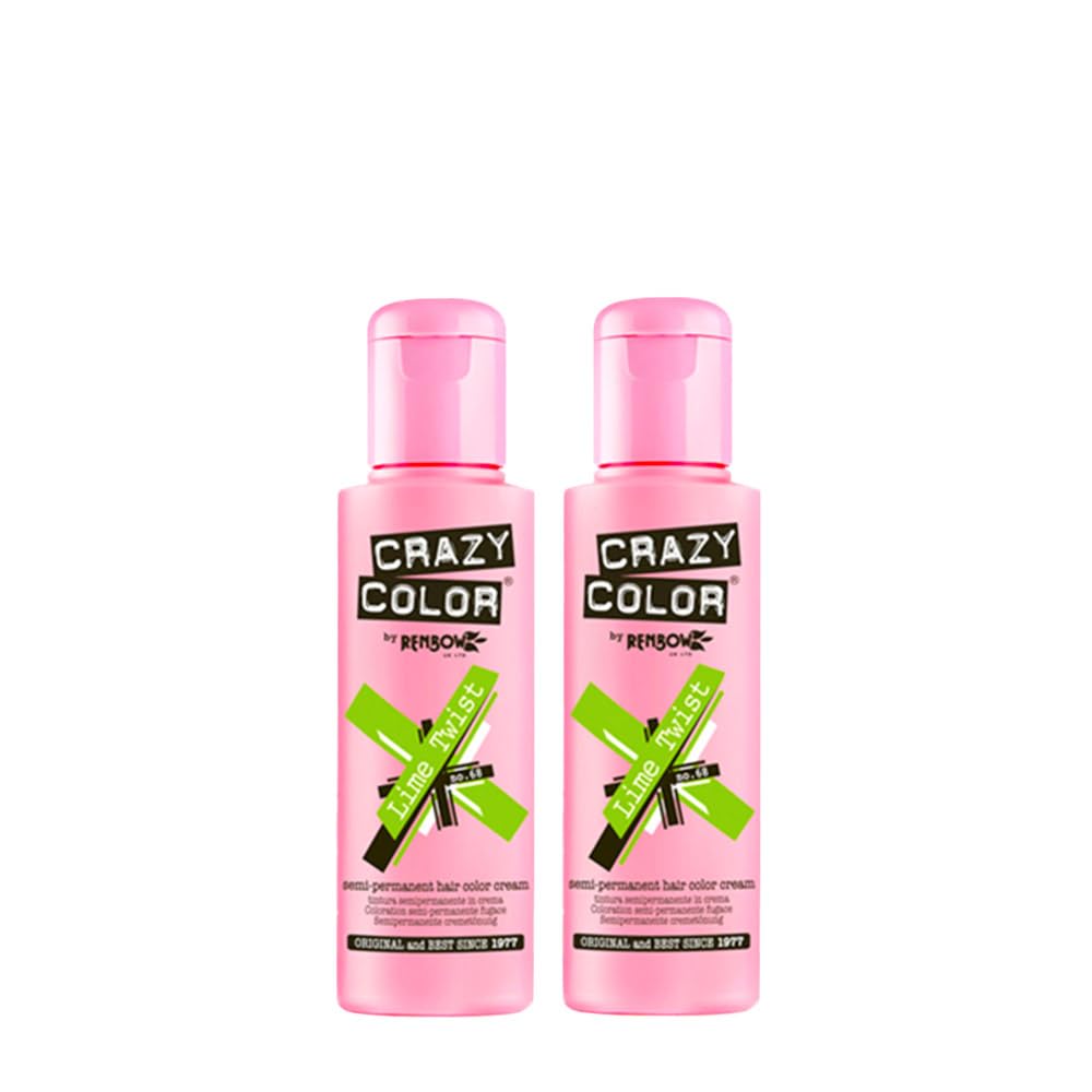 2x Crazy Color Semi-Permanent Hair Dye 2x 100ml (Lime Twist)