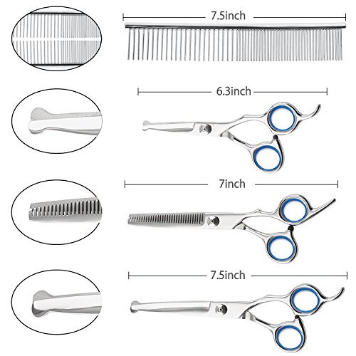 image for FlyCreat 4PCS Stainless Steel Dog Grooming Scissors, Rounded Tips Curv