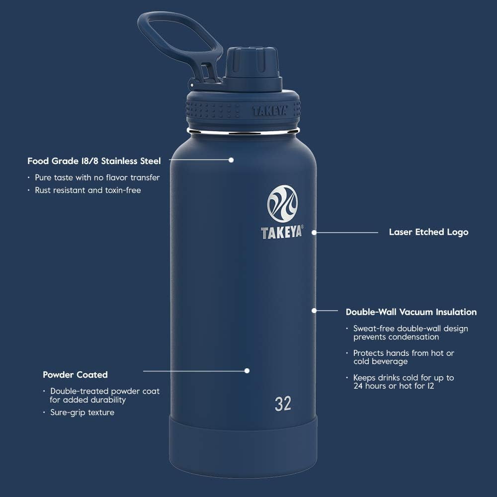 Takeya 51064 Actives Insulated Stainless Steel Water Bottle with Spout Lid, 18/8 Food Grade, Midnight, Blue, 18 OZ - Image 4