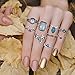 Vintage 41 Pieces Knuckle Ring Set Opal and Turquoise Joint Knuckle Rings for Women Girls Bohemian Five Finger Stackable Rings Set Retro Vintage Jewelry (Style B)