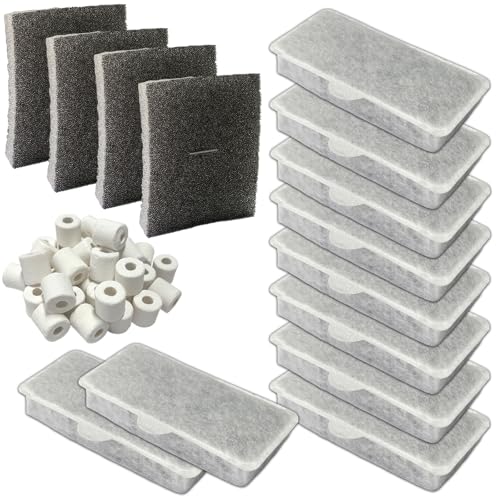 Beaufan Ac350014 Ac350013 Filter Media Kits Replacement for Askoll Pure M-L-XL Aquarium, Includes 1 Pack of 200g Ceramic Rings, 4 Filtration Sponges and 10 Cartridges