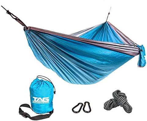 The Adventure Guys Camping Hammock - Double Hammock is Spacious, Lightweight &amp; Super Comfortable - Folding Parachute Portable Hammock is Perfect for Backpacking, Tree, Yard and Outdoor Travel