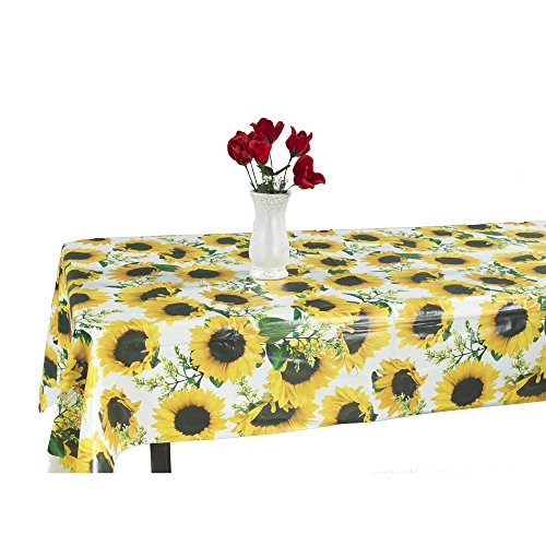55 in. x 102 in. Indoor and Outdoor Sunflower Design Tablecloth for Dining Table