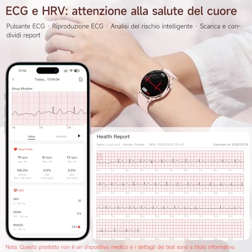 2026 Nuovo Smartwatch Donna con ECG/HRV/Acido Urico/Lipidi,1.32" AMOLED Orologio con 24H Chiamate, Pressione Sanguigna, Salute femminile, Cardiofrequenzimetro, Sonno, SOS, Fitness Watch Android e iOS