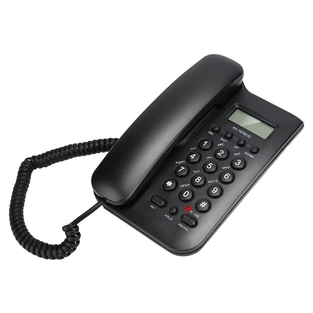 Vbestlife Corded Phone with Caller ID, KX-T076 Button Buttons Wired Telephone English Landline Telephone Desk Phone with Clear Sound for Home/Office/School (Black)