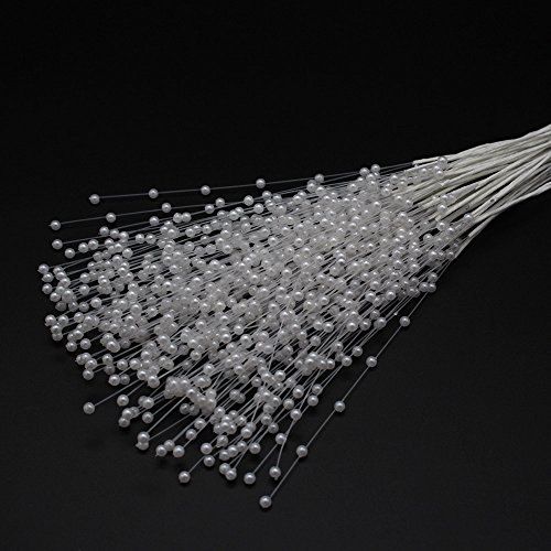 NUOMI White Pearl Sticks Beaded String for Crafts, 50 Strands Bridal Bouquets Decoration, Wedding Party Decor