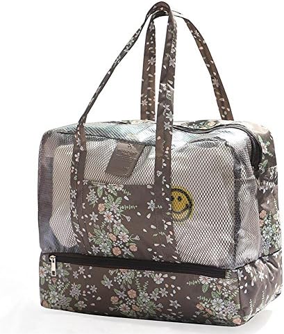 Beach Tote Bags - Waterproof with Dry Wet Separation Area Shoes Compartment,Workout Gym Bag,Swimming Surfing Bathing Travelling Bag (brown-daisy)