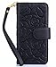 FLYEE Case Compatible with Galaxy S8 (5.8 inch,Released in 2017),Wallet Case for Women and Girls with Card Holder,Premium Flip PU Leather Protective Case with Wrist Strap-Embossed Flowers Black