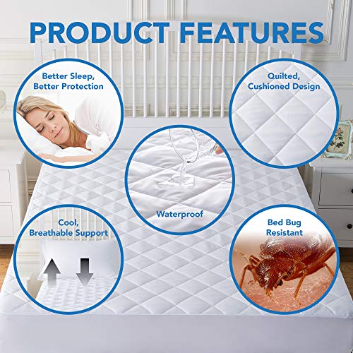 image for CALM NITE Waterproof Quilted Mattress Protector Full Size Ultra-Soft, 