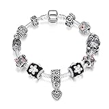 Naivo Designer Inspired Crystal Snake Chain Murano Glass Beads Charm Bracelet, Midnight Passion
