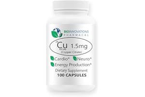 BIO-INNOVATIONS PHARMACAL BioInnovations Cu 1.5mg (Copper Citrate) Highly Bioavailable Supports Nervous System, Collagen Synthesis for Bones Joints and Cardiovascular System, Iron Metabolism, Energy Production - 100 Capsules
