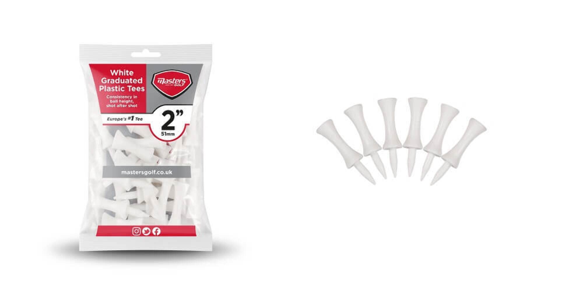 Masters Unisex's Plastic Graduated Tees (Bag of 25), White, 2"