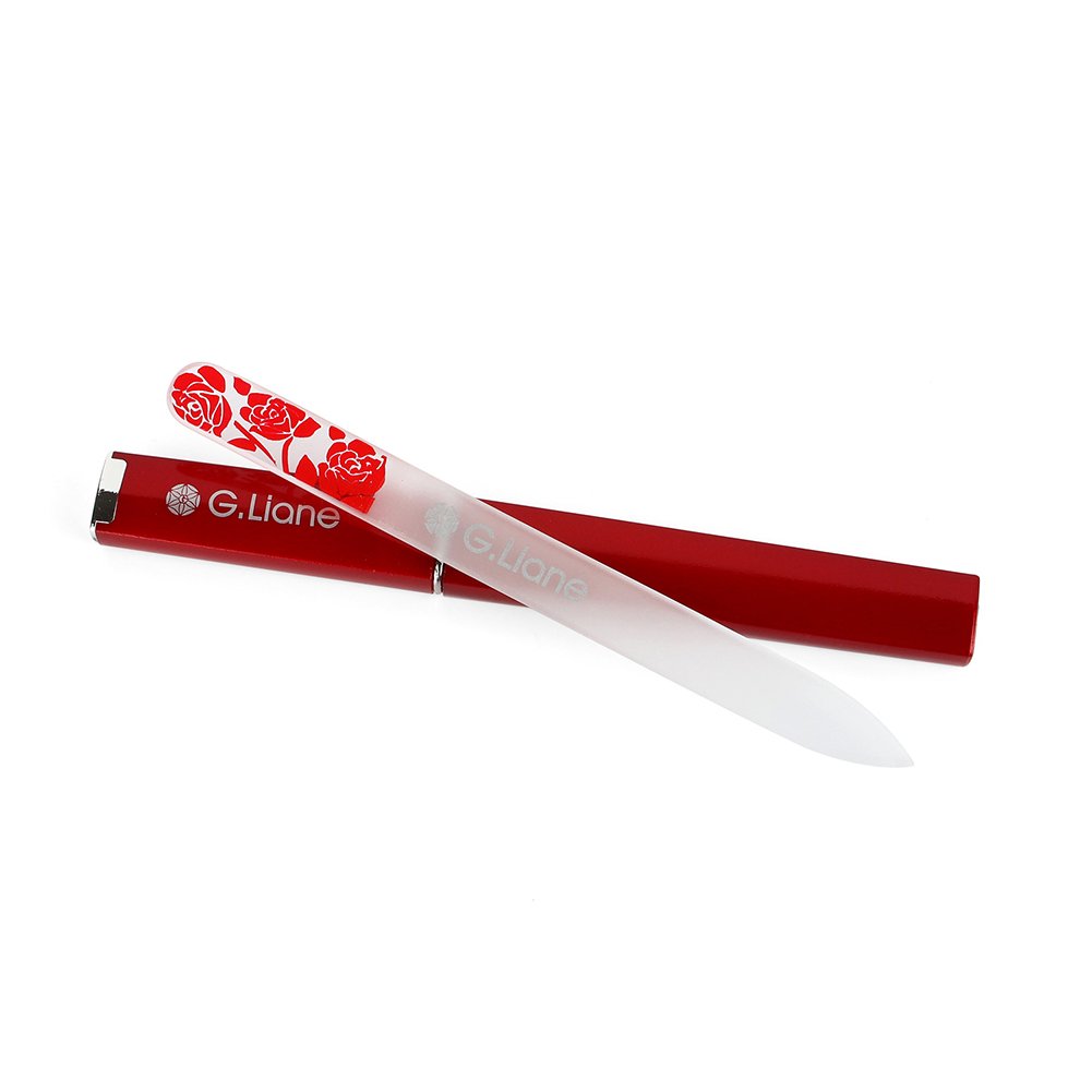 G.Liane Premium Glass Nail File with Case Professional Crystal Nail Files Perfect Manicure Set for Women Men Kids Nail Care Gift Set (Rose Red)