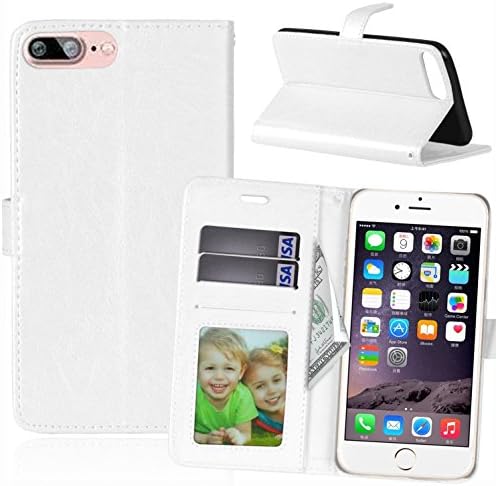 Yxim Simple 3card Soft Flip Fold Kickstand Luxurious Classy Pure Color PU Leather Premium Slim Cover With Credit ID Card Slots Wallet Case For iPhone 7 Pus / 8 Plus (White)