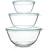 Luvan Glass Mixing Bowls with Lids Set(4.5QT, 2.7QT, 1.1QT)-Large Glass Mixing Bowls, Clear Salad Bowl for Baking, Cooking, Serving, Food Prep, 3PC Nesting Bowls for Kitchen Storage & Dishwasher Safe