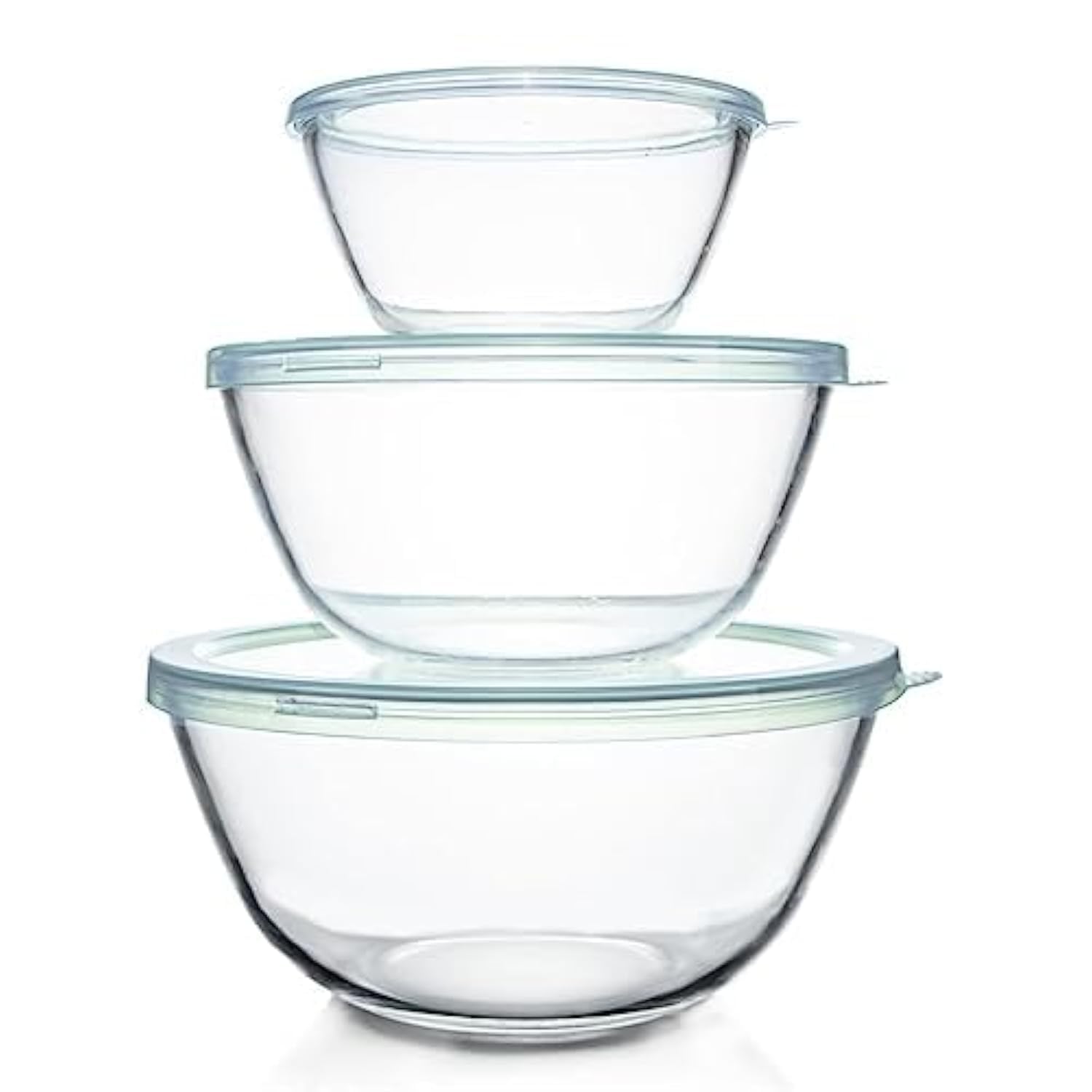 Photo 1 of **PARTIAL SET/check clerk comments**
Luvan Glass Mixing Bowls with Lids Set(4.5QT, 2.7QT, 1.1QT)-Large Glass Mixing Bowls, Clear Salad Bowl for Baking, Cooking, Serving, Food Prep, 3PC Nesting Bowls for Kitchen Storage & Dishwasher Safe