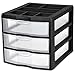 Sterilite 20439002 Medium 3 Drawer Desktop Unit, Black with Clear Drawers, 2-Pack