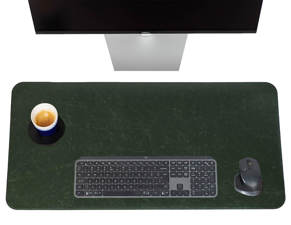 Brute Strength - Desk Mat - 40cm x 80cm - Green - Rounded Corners - Premium PU Leather Desk Mat - Waterproof Writing Pad for Laptop Office and Home - Office Desk Mat