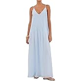 Women Summer Dresses Pleated Maxi Dresss Sleeveless Spaghetti Strap V Neck Beach Vacation Long Flowy Sundress