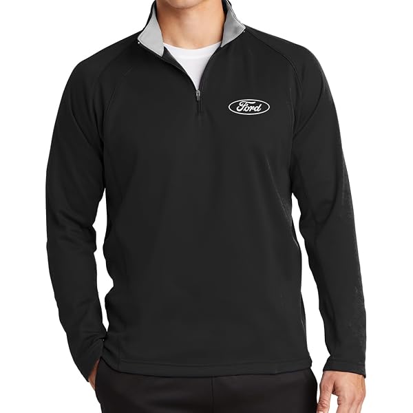 Mens Ford Oval Logo 1/4 Zip Pullover, Extra-Small Black/Silver at
