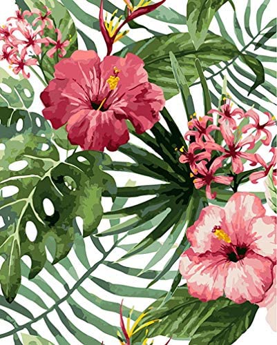 Awesocrafts Paint by Numbers Kits, Tropical Flowers Leaves Plants Number Painting for Adults and Kids 16x20 inch (Tropical, No Frame)