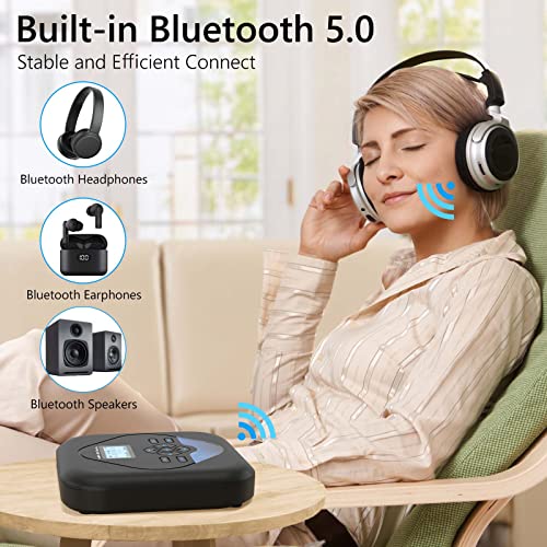 MONODEAL CD Player Portable,Bluetooth CD Player with Speakers,Rechargeable Player for Car and Home,Small Anti-Skip Player with Dual Headphone Jacks,WAV/FLAC/MP3/CD Compatible
