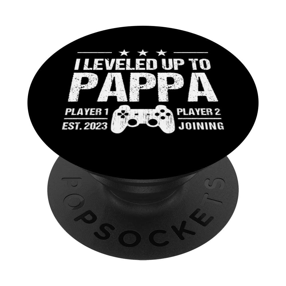 I Leveled Up To Pappa Est 2023 - Funny New Dad Gamer Vintage PopSockets Swappable PopGrip