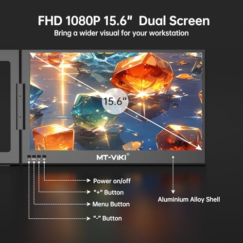 MT-VIKI 15.6 inch Laptop Screen Extender, Portable Triple Monitor for Laptop Only One USB-C Cable Connection,Compatiable with Win/Mac, FHD 1080P, [Included Storage Bag & Driver Needed]