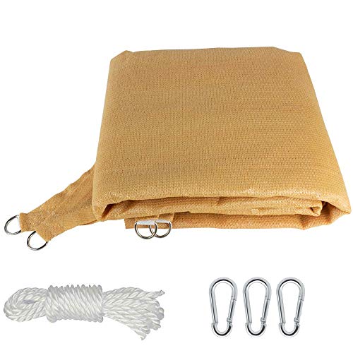 BeGrit Voile d\'ombrage Triangulaire perméable à l\'air Protection Contre Le Soleil HDPE (185g/m2) Bloque 95% Rayons UV avec Le Kit de Fixation pour Terrasse Camping Extérieur Jardin Sable (3Mx3Mx3M)