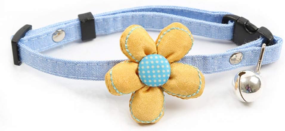 Tangser Cat Collar Breakaway with Cute Flower and Bell for Cat, Teddy, Poodle, Puppy Adjustable 9.8-12.6 (Yellow flowers)